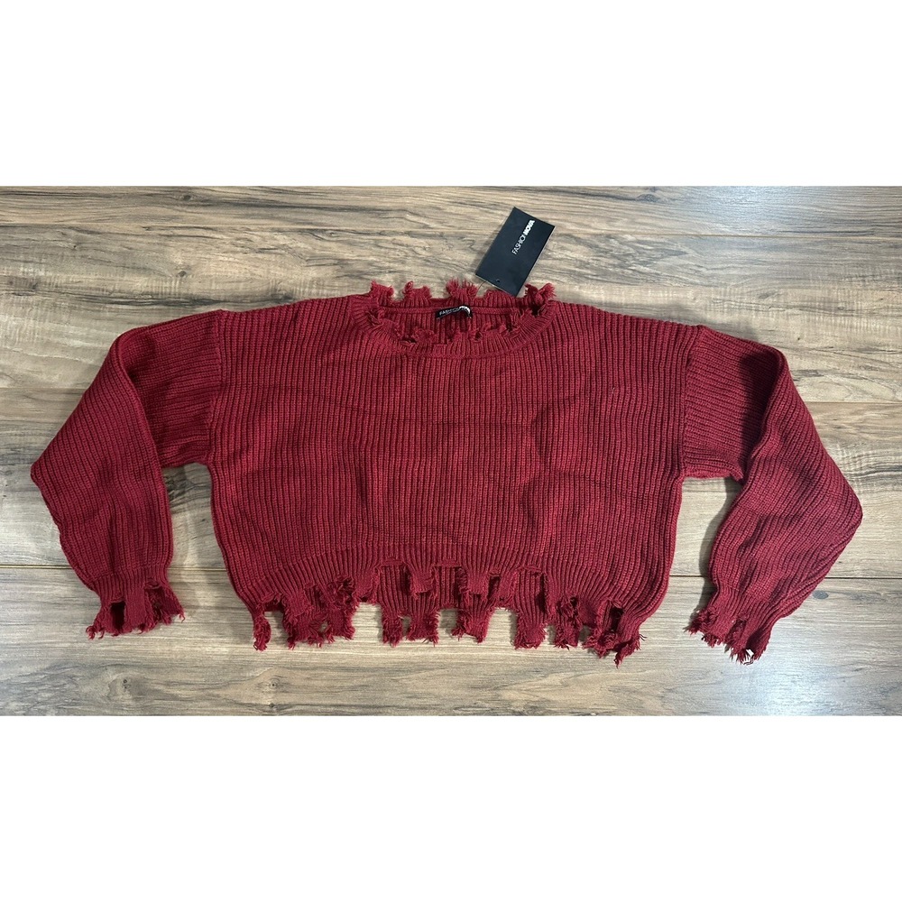 Fashion Nova Burgundy  Oversized Knit Crop Top Sweater Size XS Soft‎